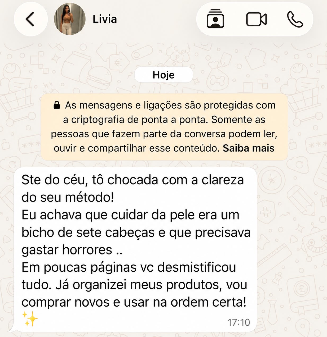 Feedback de cliente no WhatsApp sobre o Método P.O.R.E.