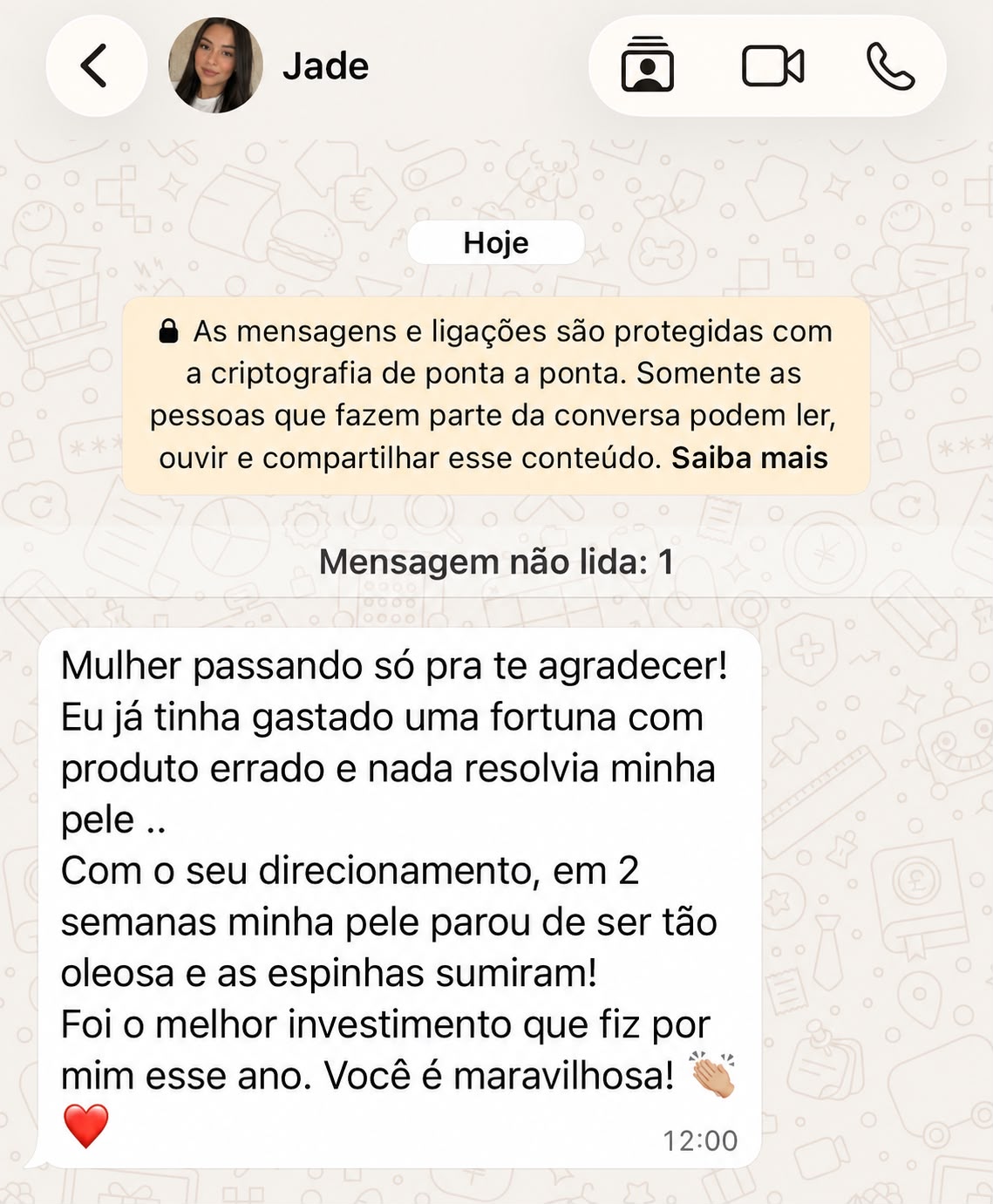 Feedback de cliente no WhatsApp sobre o Método P.O.R.E.