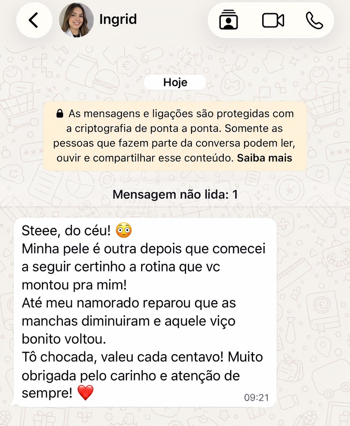 Feedback de cliente no WhatsApp sobre o Método P.O.R.E.